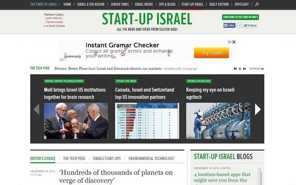 ToI's Start-Up Israel homepage ToI's Start-Up Israel homepage