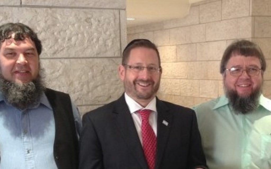 Amish men meet with MK Dov Lipman Thursday during a reconciliation mission to Israel (photo credit: Courtesy/ Dov Lipman)