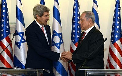 Prime Minister Benjamin Netanyahu and US Secretary Of State John Kerry hold a joint press conference at PM Netanyahu's office in Jerusalem. December 05, 2013. Photo credit: Matty Stern/US Embassy/Flash90)