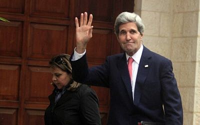 US Secretary of State John Kerry arrives to a meeting with Palestinian President Mahmoud Abbas at the Palestinian Presidential compound in the West Bank city of Ramallah on December 05, 2013 (photo credit: Issam Rimawi/Flash90) US Secretary of State John Kerry arrives to a meeting with Palestinian President Mahmoud Abbas at the Palestinian Presidential compound in the West Bank city of Ramallah on December 05, 2013 (photo credit: Issam Rimawi/Flash90)