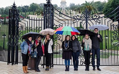 Kinetis bloggers brave the rain to visit sites in Haifa. (photo credit: Or Kaplan)