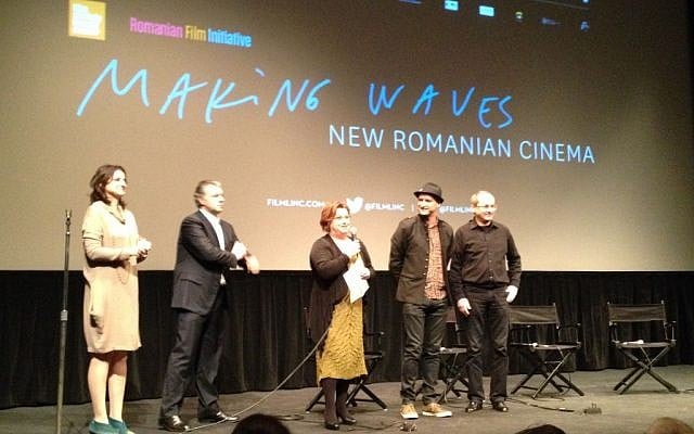 Director Nae Caranfil (far right) with the creative team and backers of the Romanian Film Institute at the Lincoln Center event. (photo credit: Jordan Hoffman)