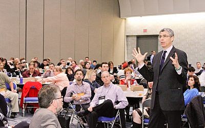 Rabbi Rick Jacobs, the president of the Union for Reform Judaism, taking questions from rabbis at a session for clergy at the Reform biennial in San Diego, Dec. 13, 2013. (photo credit: URJ via JTA)