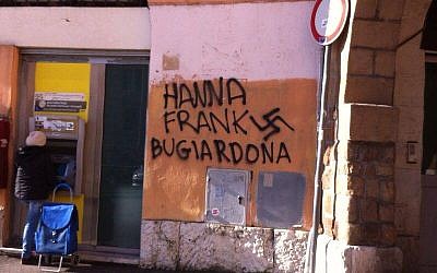 Anti-Semitic graffiti in Rome's District III on Saturday, January 25, 2014. (photo credit: Yuri Bugli, Facebook)