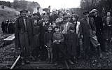 Former inmates, who were transported by train from Bergen-Belsen, were photographed in Farsleben, Germany, shortly after their liberation by US troops on Apr. 13, 1945. (United States Holocaust Memorial Museum, courtesy of George Gross)