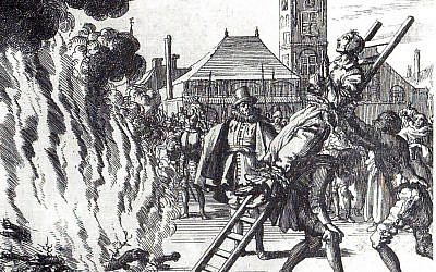 A 16th-century engraving of an execution by fire: The execution of Anne Hendricks, burned in Amsterdam in 1571 (credit: Jan Luyken, public domain)