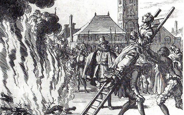 A 16th-century engraving of an execution by fire: The execution of Anne Hendricks, burned in Amsterdam in 1571 (credit: Jan Luyken, public domain) A 16th-century engraving of an execution by fire: The execution of Anne Hendricks, burned in Amsterdam in 1571 (credit: Jan Luyken, public domain)