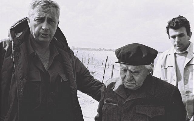 Sharon accompanying Israel's first prime minister, David Ben-Gurion, on a tour of the southern front (Photo credit: GPO/ Flash 90)
