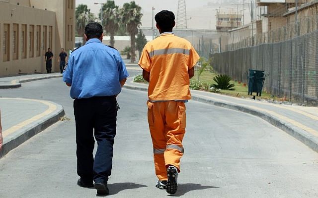 An illustrative photo of an inmate at the Eshel prison in Beersheba (file photo: Moshe Shai/Flash90)