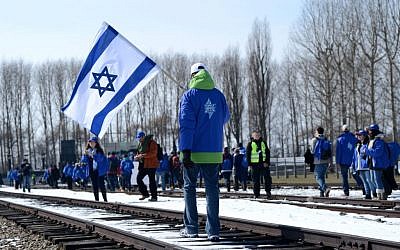 An Israeli delegation seen visiting the Auschwitz death camp in Poland, April 8, 2013. (Photo credit: Yossi Zeliger/FLASH90)