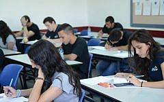 Illustrative photo of Israeli high schoolers taking an exam. (Yossi Zeliger/Flash90)