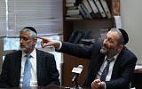 Shas party leader Aryeh Deri (right) and his predecessor Eli Yishai (photo credit: Yonatan Sindel/Flash90)