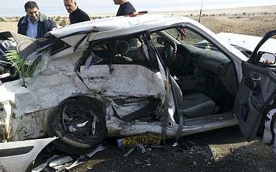 Illustrative photo of the scene of a car accident at the Halido junction near the Dead Sea on January 5, 2013.  (Assaf Arbas/Firefighter Spokesperson/Flash90)