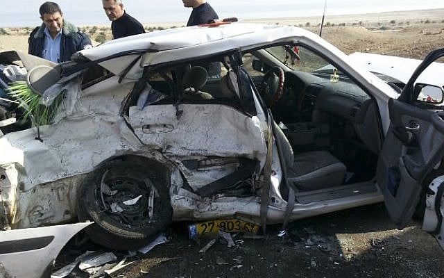 Illustrative photo of the scene of a car accident at the Halido junction near the Dead Sea on January 5, 2013. (Assaf Arbas/Firefighter Spokesperson/Flash90) Illustrative photo of the scene of a car accident at the Halido junction near the Dead Sea on January 5, 2013. (Assaf Arbas/Firefighter Spokesperson/Flash90)
