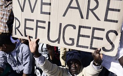 Migrants protesting in Tel Aviv Monday. (photo credit: Tomer Neuberg/Flash90)
