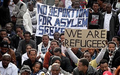 African migrants gather during a protest in Levinsky Park in Tel Aviv on January 07, 2014. (photo credit: Gideon Markowicz/Flash90)