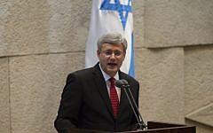 Canadian Prime Minister Stephen Harper addresses the Knesset, Monday, January 20, 2014. (Photo credit: Flash 90)