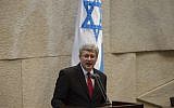 Canadian Prime Minister Stephen Harper addresses the Knesset on Monday (photo credit: Flash90)