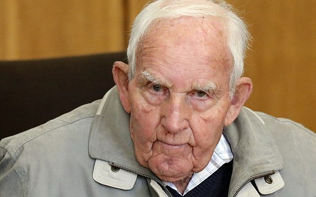 Siert Bruins , 92-year-old former member of the Nazi Waffen SS, sits in a courtroom in Hagen, Germany, September 2, 2013. (photo credit: AP/Frank Augstein, File) Siert Bruins , 92-year-old former member of the Nazi Waffen SS, sits in a courtroom in Hagen, Germany, September 2, 2013. (photo credit: AP/Frank Augstein, File)