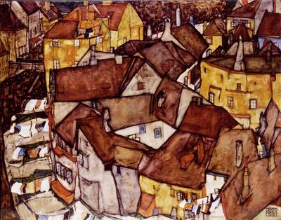 This 1915 townscape by Austrian painter Egon Schiele was well published and often loaned but with no known owners, suggesting, said Snyder, a whole second narrative to the painting itself (Courtesy Israel Museum)