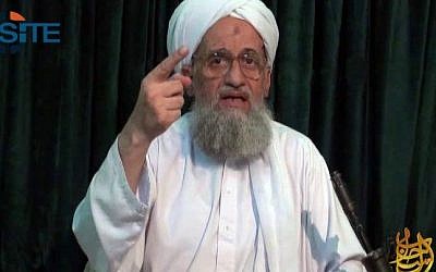 Al-Qaeda leader Ayman al-Zawahiri in a still image from a web posting by the terrorist organization's media arm, as-Sahab, July 27, 2011 (photo credit: AP)