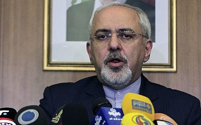 Iranian Foreign Minister Mohammad Javad Zarif speaks during a press conference at Rafik Hariri International Airport in Beirut, Lebanon on Sunday, January 12, 2014. (photo credit: AP/Bilal Hussein)