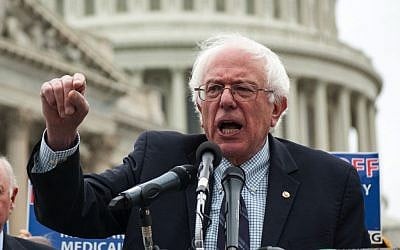 Sen. Bernie Sanders addressing a rally on Capitol Hill in 2013. (Courtesy JTA)