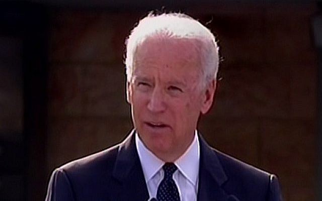 US Vice President Joe Biden speaks at the Knesset memorial ceremony for former prime minister Ariel Sharon, January 2014. (photo credit: screenshot) US Vice President Joe Biden speaks at the Knesset memorial ceremony for former prime minister Ariel Sharon, January 2014. (photo credit: screenshot)