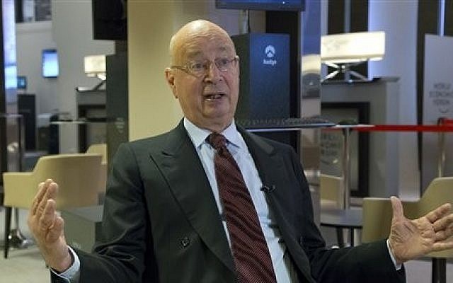 Founder and President of the World Economic Forum Klaus Schwab speaks during an interview with The Associated Press in Davos, Switzerland, Monday, Jan. 20, 2014 (photo credit: AP/Michel Euler) Founder and President of the World Economic Forum Klaus Schwab speaks during an interview with The Associated Press in Davos, Switzerland, Monday, Jan. 20, 2014 (photo credit: AP/Michel Euler)