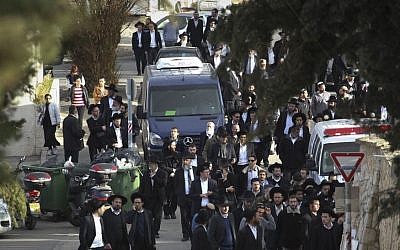 The funeral procession of Yael and Avigail Gross, two young girls who died from poisoning caused by inhalation of hazardous materials, after their family home had been treated with pesticides a few days before. (photo credit: Hadas Parush/Flash 90)