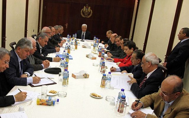 PA President Mahmud Abbas chairs a meeting of the PLO Executive Committee in Ramallah, February 26, 2013 (photo credit: Flash90/Issam Rimawi) PA President Mahmud Abbas chairs a meeting of the PLO Executive Committee in Ramallah, February 26, 2013 (photo credit: Flash90/Issam Rimawi)