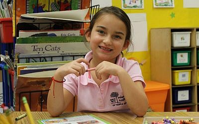 Anabella Mandelblum, a kindergarten student at Jacobson Sinai Academy in North Miami Beach, is a recent immigrant from Venezuela. (Uriel Heilman/JTA)