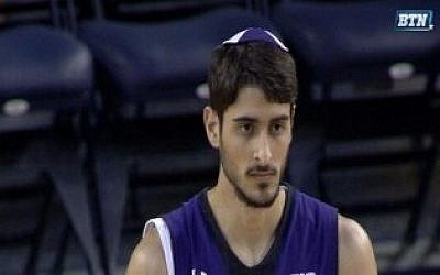 Basketballer Aaron Liberman sports a kippa at the Big Ten Conference on Sunday (photo credit: Big Ten Network)
