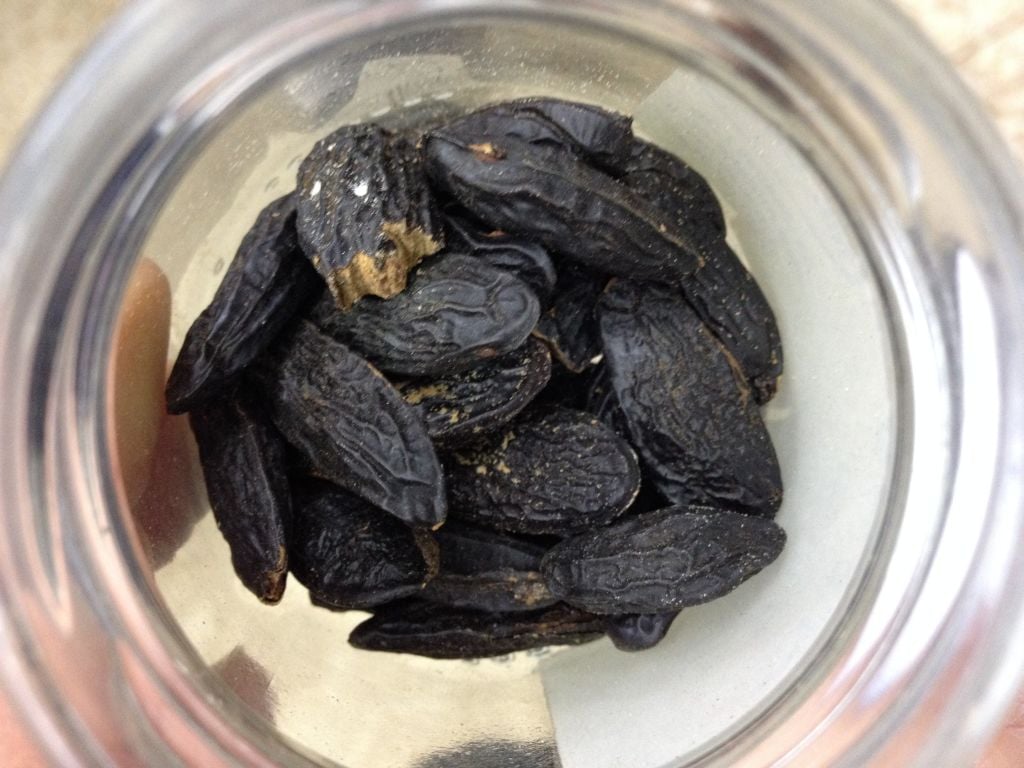 The pricey tonka bean, black, shriveled, and NIS 5 a pop (photo credit: Jessica Steinberg/Times of Israel)