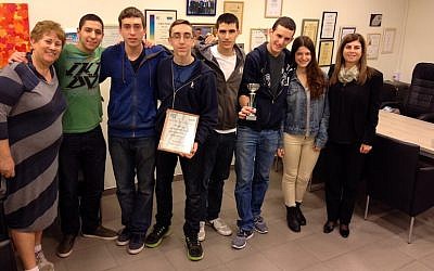 Tovy Stupp (L) with members of the winning Gvahim cyber-defense contest team (Photo credit: Courtesy)