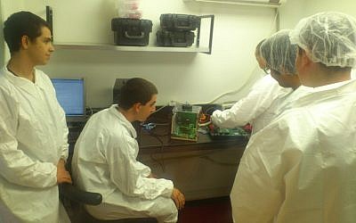 Students work on the Duchifat cubesat (Photo credit: Courtesy)