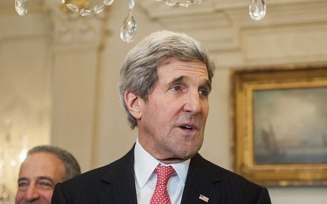 US Secretary of State John Kerry speaks at the State Department in Washington, DC, on February 26, 2014 (photo credit: Kris Connor/Getty Images/AFP) US Secretary of State John Kerry speaks at the State Department in Washington, DC, on February 26, 2014 (photo credit: Kris Connor/Getty Images/AFP)