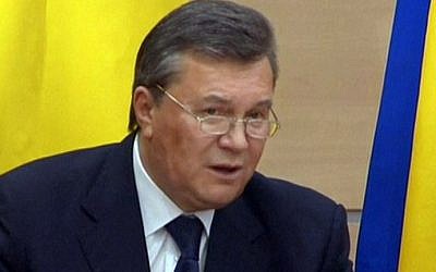 Deposed Ukrainian president Viktor Yanukovych speaks from Rostov-on-Don, Russia, on February 28, 2014 (photo credit: screenshot via AFP)