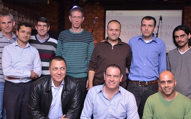 Yoav Tzruya (center bottom) with entrepreneurs from the four start-ups chosen for the finals of the Cybertition contest (Photo credit: Courtesy) Yoav Tzruya (center bottom) with entrepreneurs from the four start-ups chosen for the finals of the Cybertition contest (Photo credit: Courtesy)