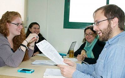 Pardes students discuss a Jewish text about constructive conflict (photo credit: Andrea Wiese/courtesy of Pardes Institute)