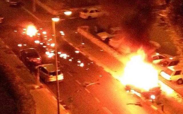 A car exploded in south Tel Aviv Saturday night, killing the occupant. (photo credit: Hatzala rescue service, Facebook)