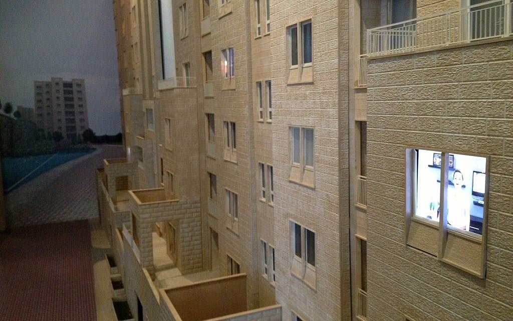 A model of Rawabi in the project's visitors' center (photo credit: Elhanan Miller/Times of Israel)