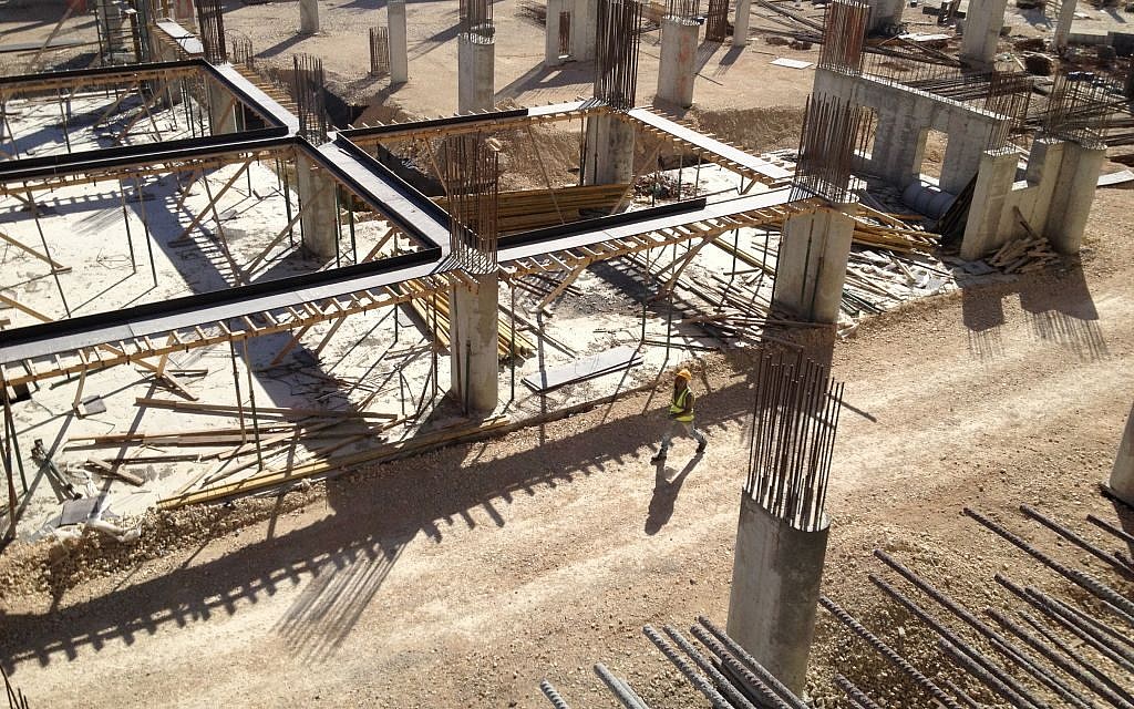 A construction site in downtown Rawabi, a new Palestinian city in the West Bank (photo credit: Elhanan Miller/Times of Israel)