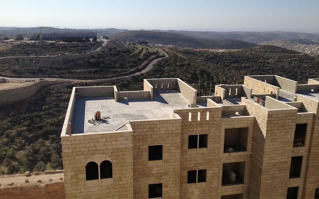 A view from the balcony of a ninth-floor Rawabi apartment (photo credit: Elhanan Miller/Times of Israel)