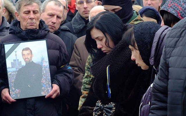 Alexander Scherbatyuk 's funeral in Chernivtsi, Ukraine on February 23, 2014. (courtesy World ORT)