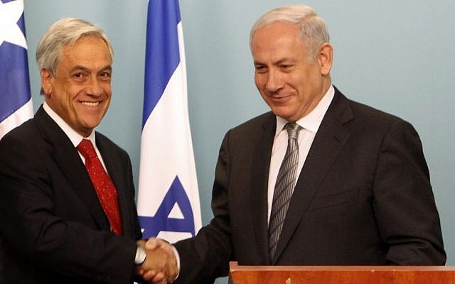 Prime Minister Benjamin Netanyahu (R) during a press conference with the President of Chile, Sebastian Pinera, at the Prime Minister's office in Jerusalem on March 6, 2011. (photo credit: Miriam Alster/Flash90)