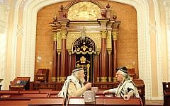 Illustrative photo of Jewish men inside a synagogue in Kiev (Mendy Hechtman/Flash90)