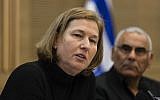 Justice Minister Tzipi Livni during a meeting at the Knesset on January 8, 2014 (photo credit: Flash90)