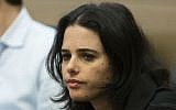 MK Ayelet Shaked (Jewish Home) in the Israeli parliament on January 15, 2014. (photo credit: Flash90)