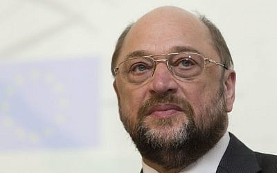 President of the European Parliament Martin Schulz is seen before receiving an honorary doctorate from the Hebrew University, during a ceremony in Jerusalem, on Tuesday, February 11, 2014. (photo credit: Flash90)